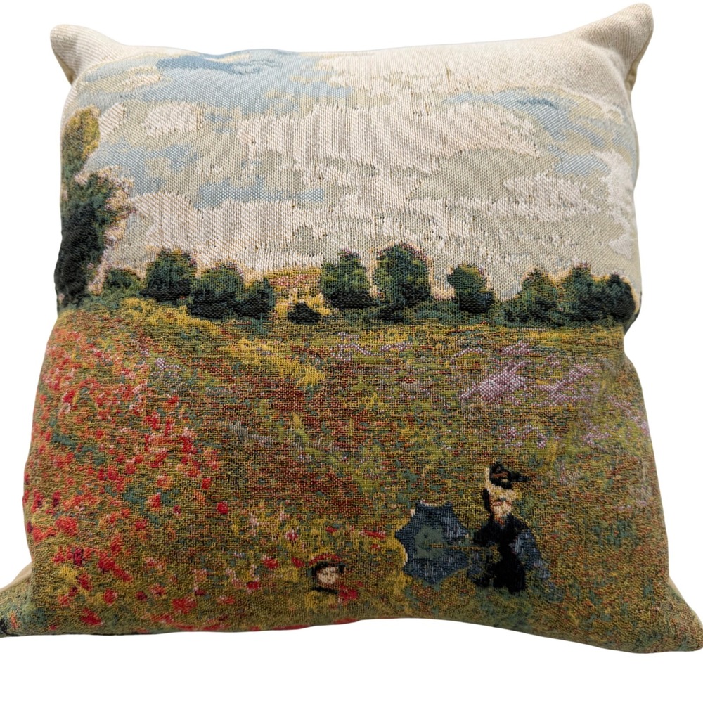 Metrax-Craye Monet Coquelicots Tapestry Pillow Cover 18x18 Made in Belgium